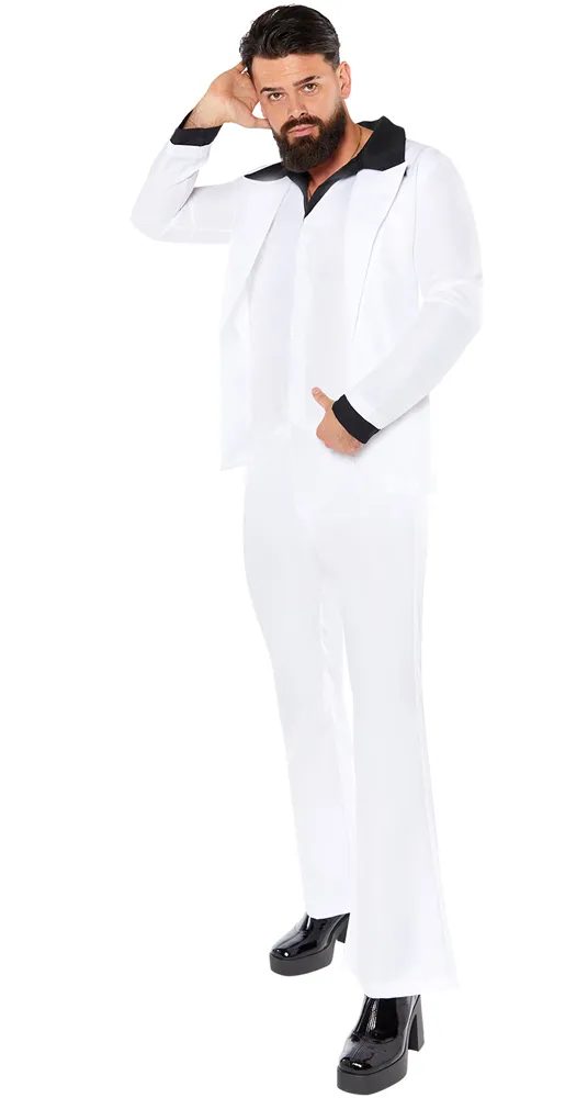 Abito da festa da uomo anni '70 Night Fever bianco
