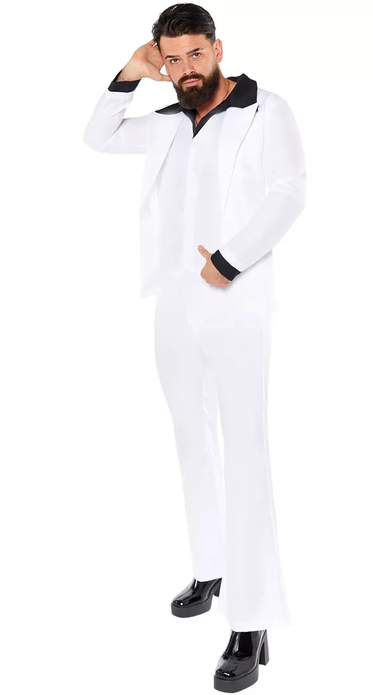 Abito da festa da uomo anni '70 Night Fever bianco