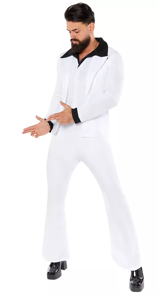Abito da festa da uomo anni '70 Night Fever bianco