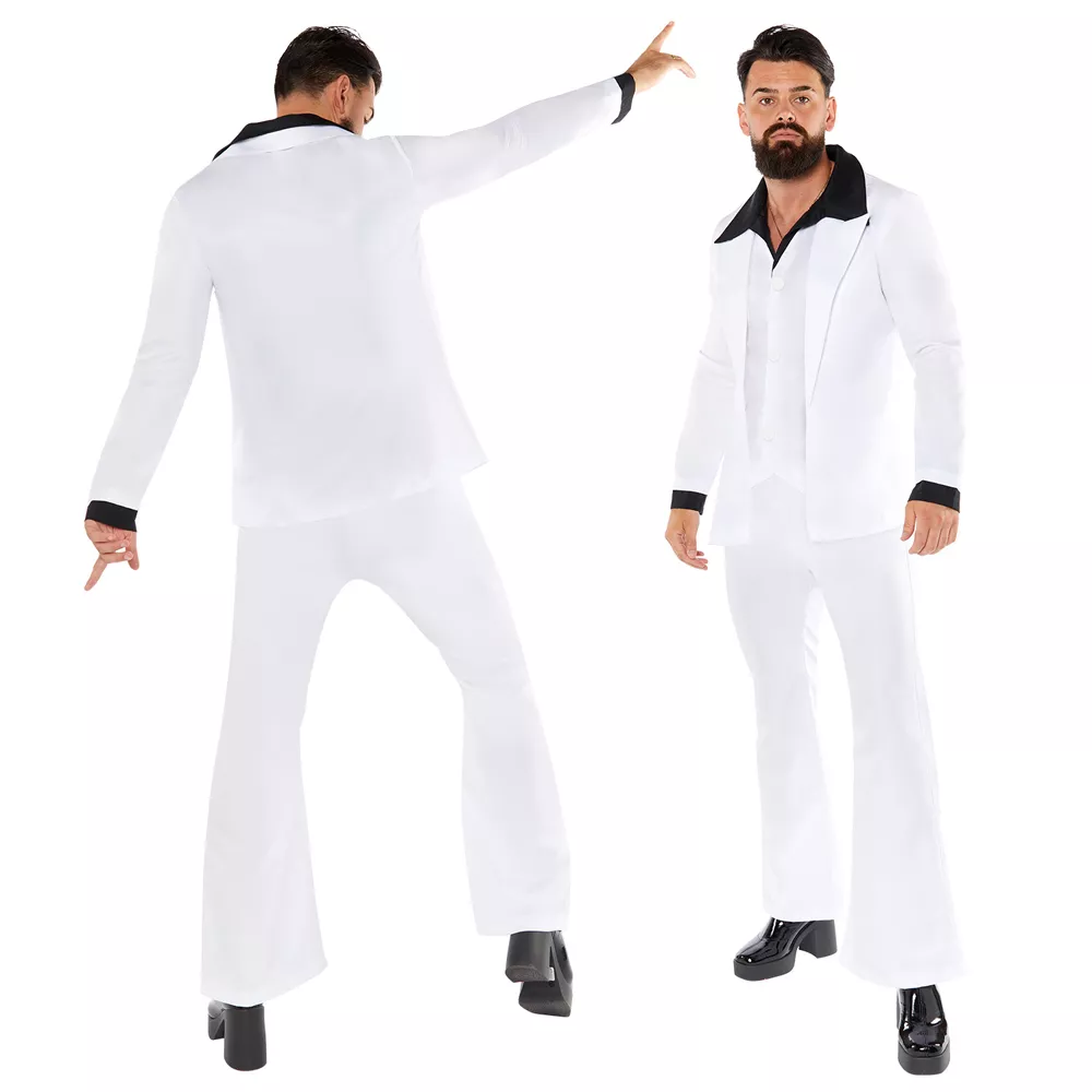 Abito da festa da uomo anni '70 Night Fever bianco