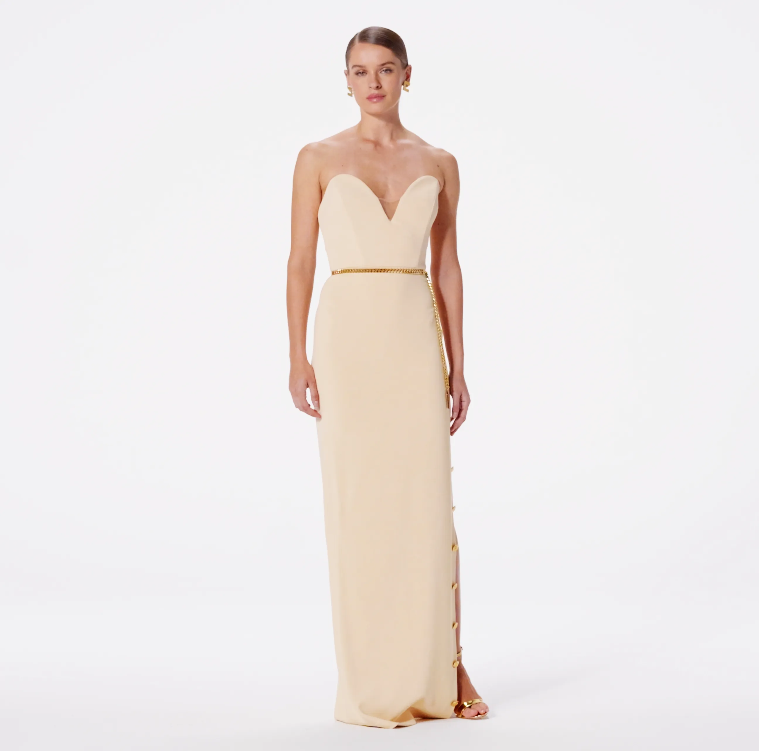 Abito red carpet in crêpe con scollo bustier