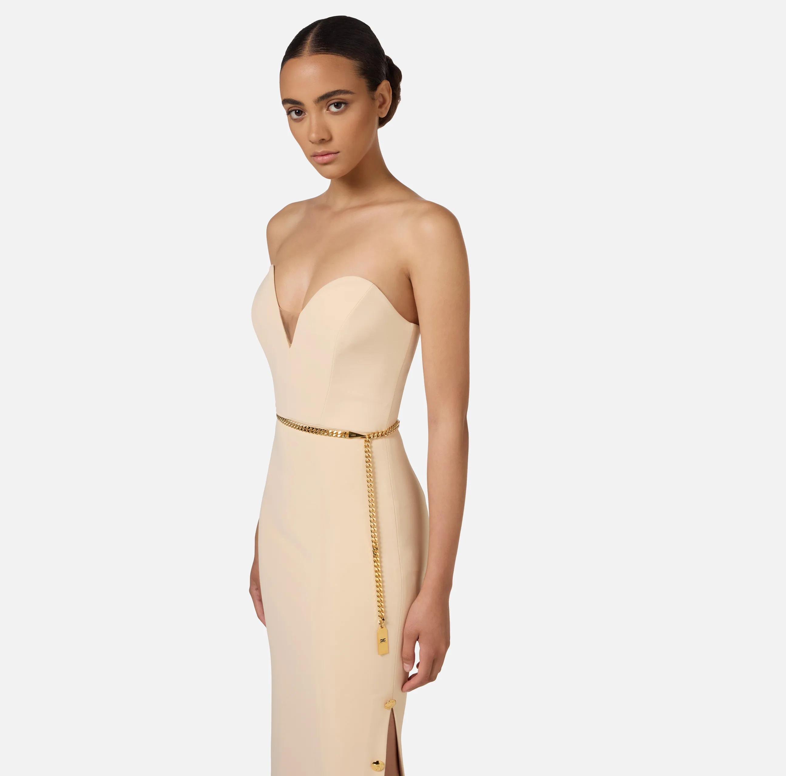 Abito red carpet in crêpe con scollo bustier