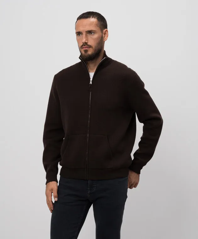 Allude Cardigan marrone in lana e cashmere 24537611