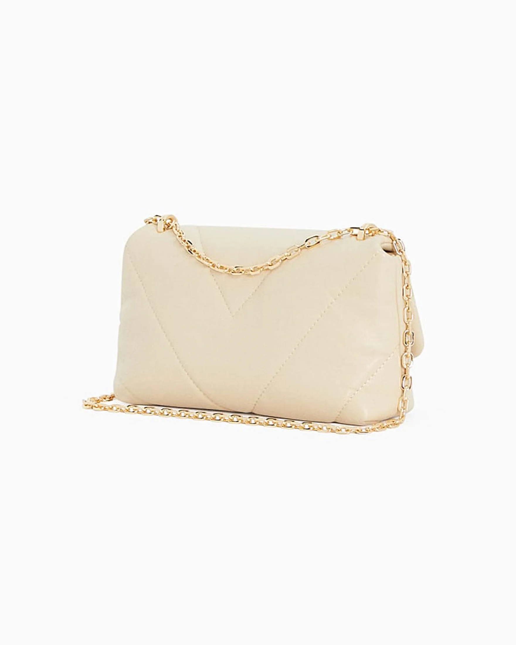 Borsa in pelle nera liscia trapuntata dalla linee morbide con maxi logo Fly sulla patta e tracolla a catena dorata