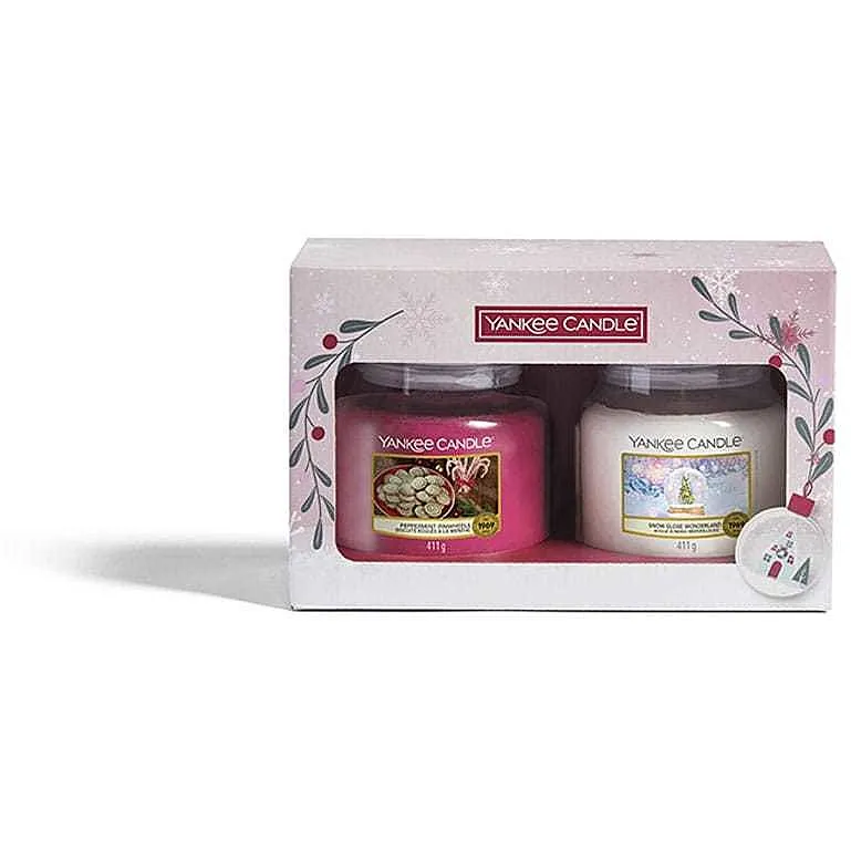 Candela Yankee Candle Box Regalo, Giara, Media Snow Globe Wonderland colore Bianco, Rosso