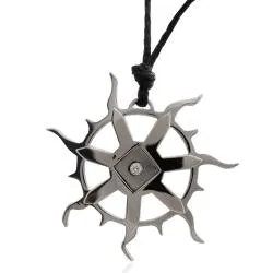 Ciondolo sole mm 35 in acciaio anallergico con zircone centrale bianco