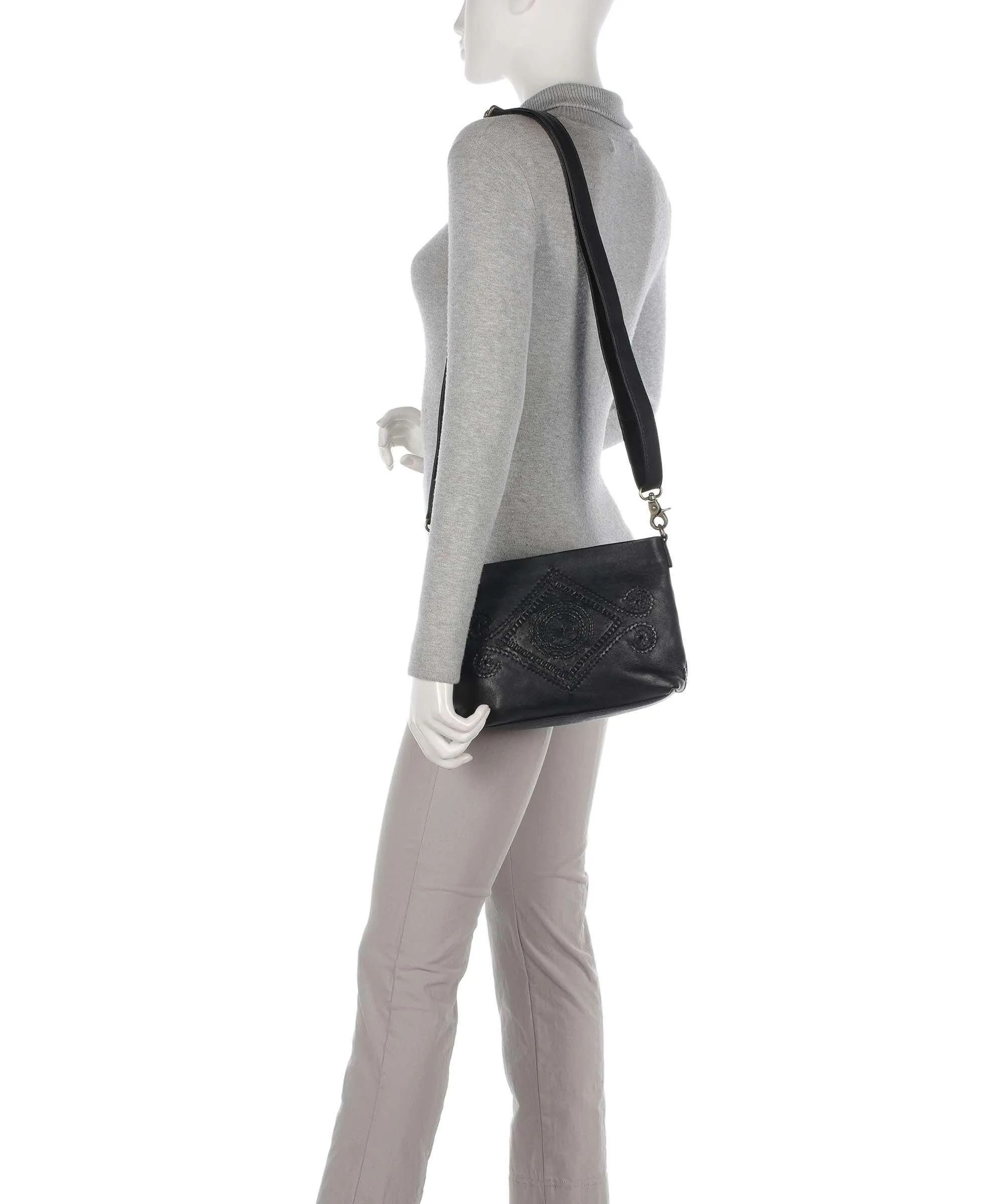  Depeche Bohemian Living Borsa a spalla pelle di vitello finemente grana nero  