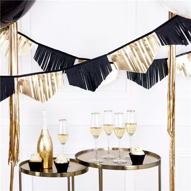 Elegante ghirlanda frange oro nero 3m