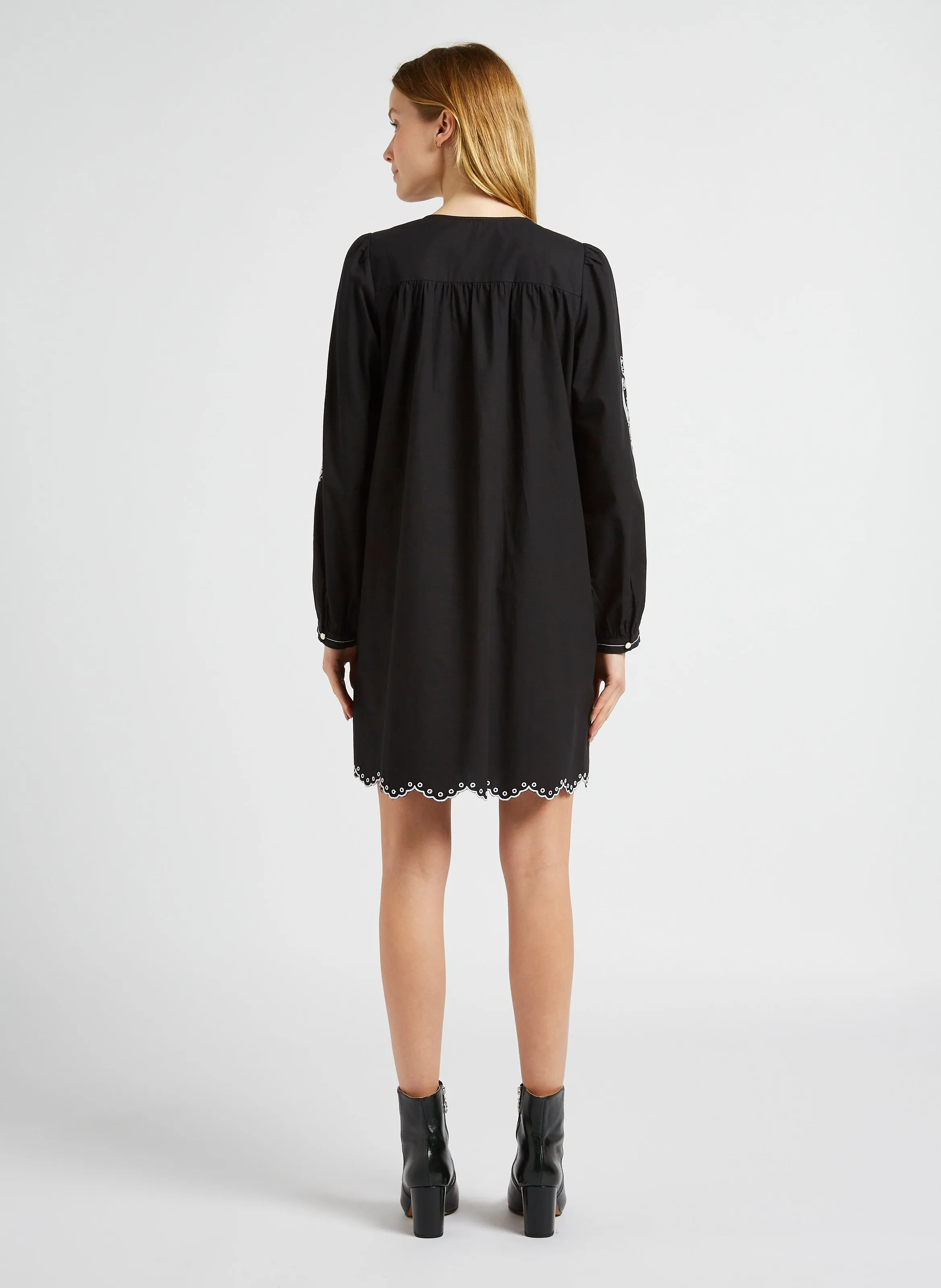  I CODE   Abito camicia corto con scollo a V in cotone | Nero