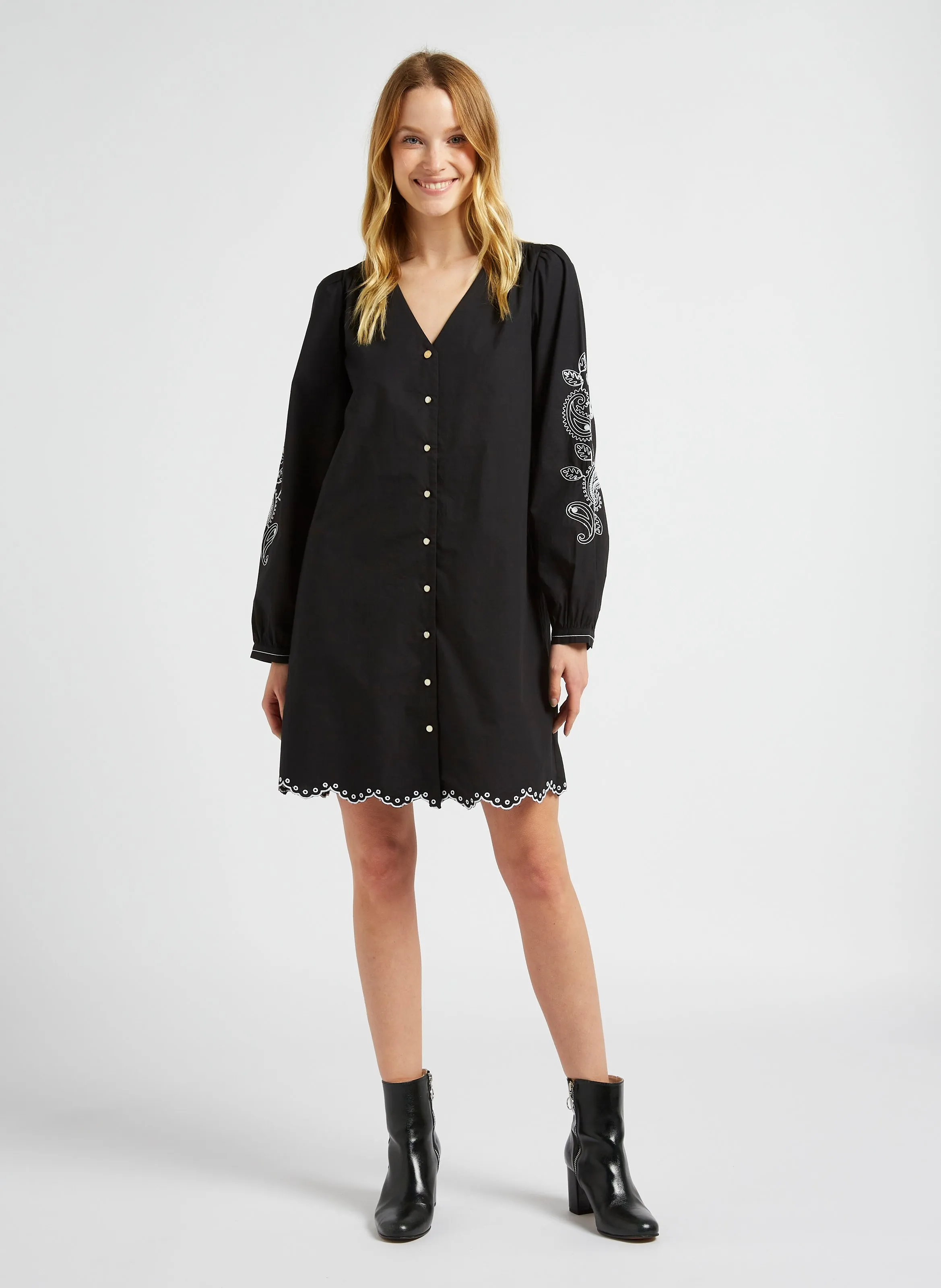  I CODE   Abito camicia corto con scollo a V in cotone | Nero