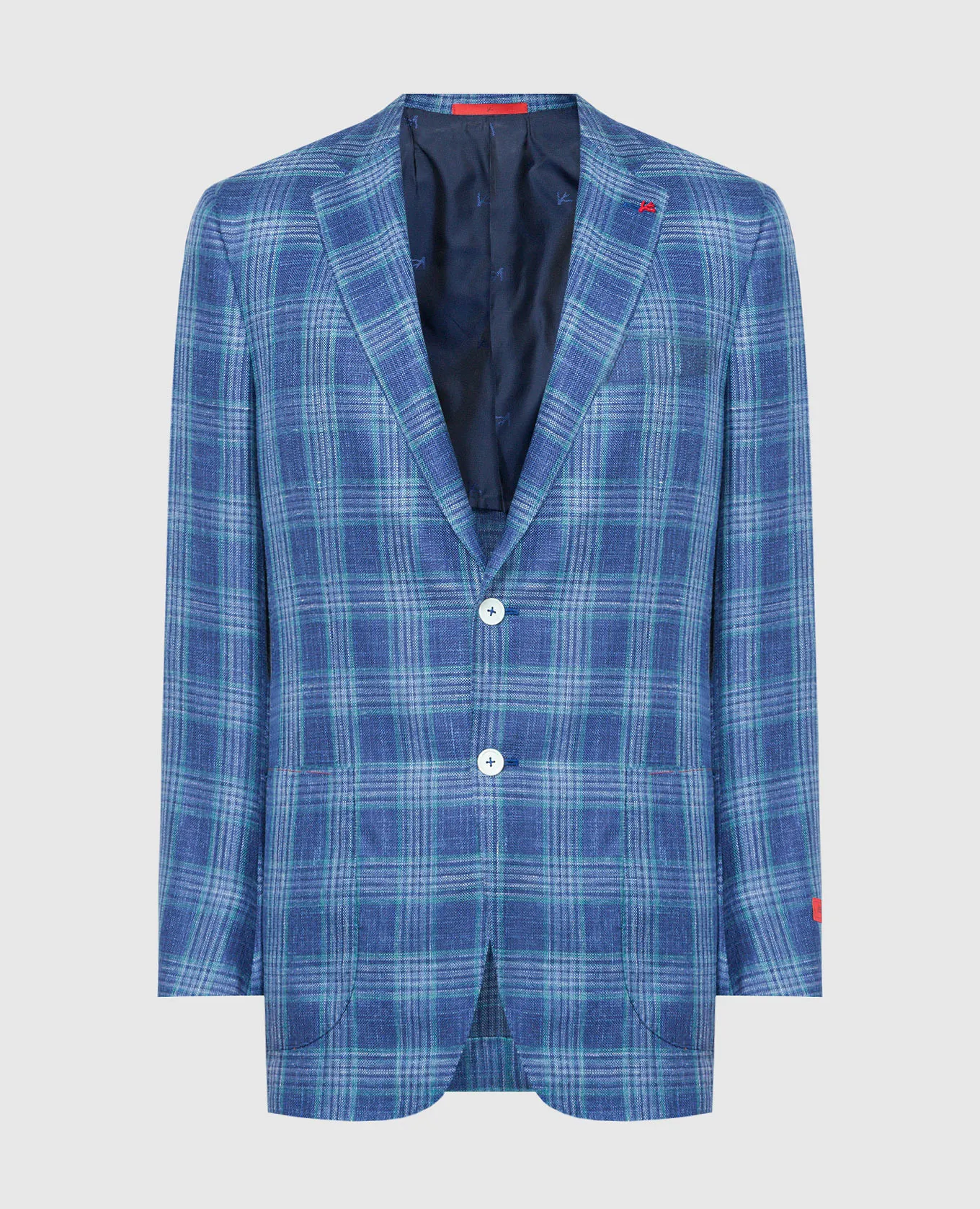 ISAIA Blazer blu in lana, seta e lino a quadri 521GSI9099N