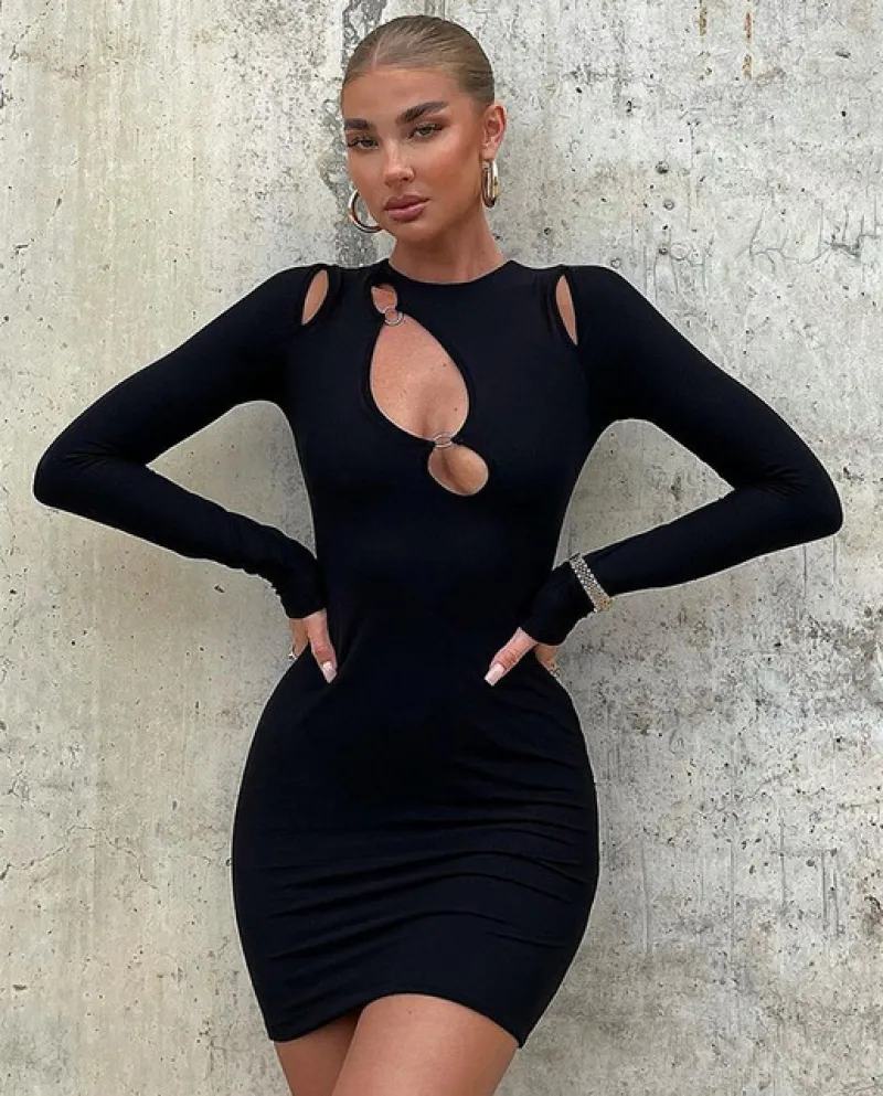 Mini abito autunnale da donna manica lunga scava fuori aderente vestito aderente Club Abiti eleganti da donna Harajukudresses