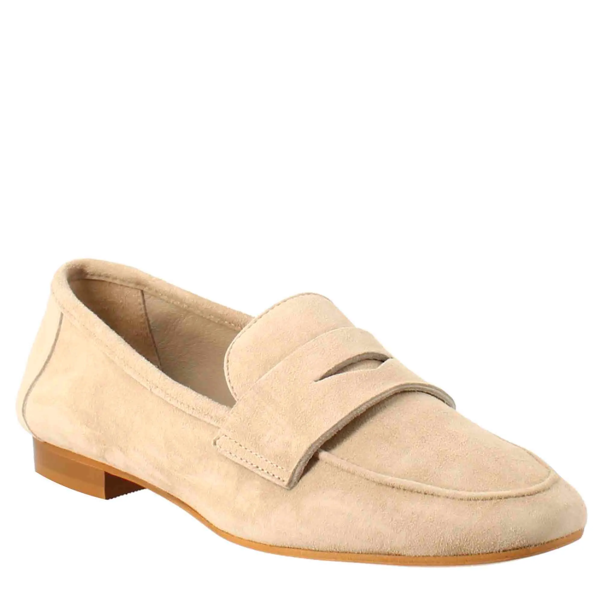 Mocassino flessibile da donna in pelle scamosciata taupe e fondo in gomma