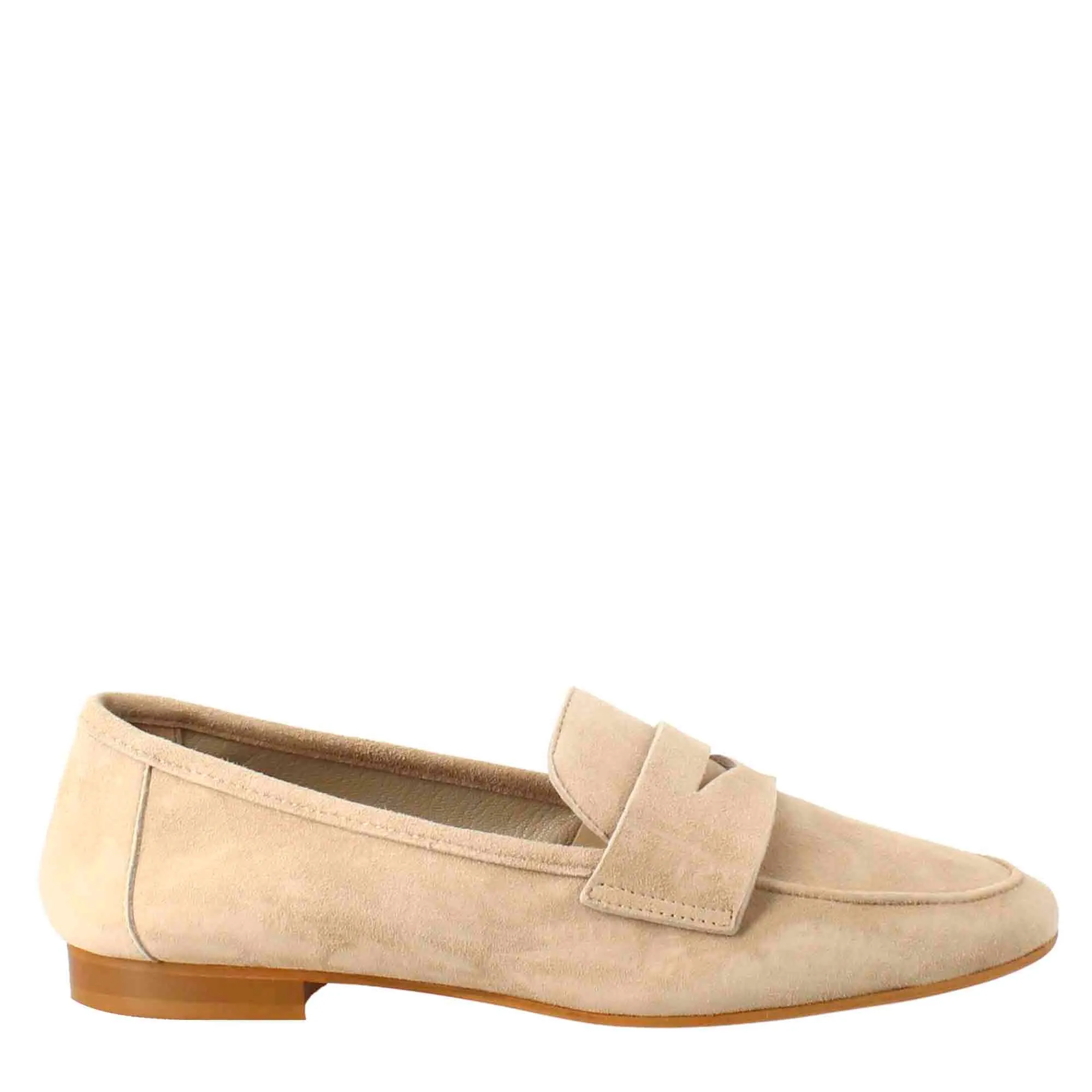 Mocassino flessibile da donna in pelle scamosciata taupe e fondo in gomma