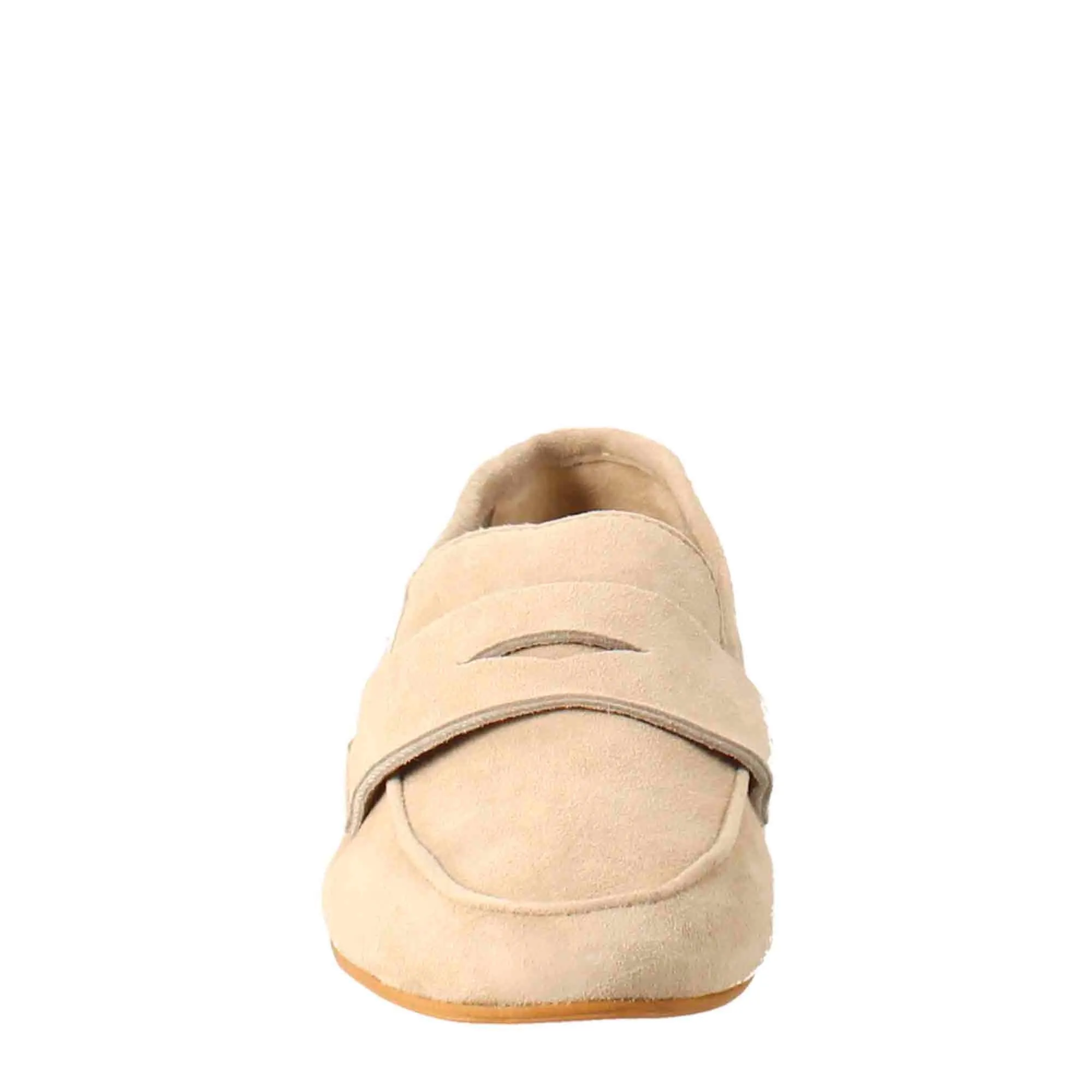 Mocassino flessibile da donna in pelle scamosciata taupe e fondo in gomma