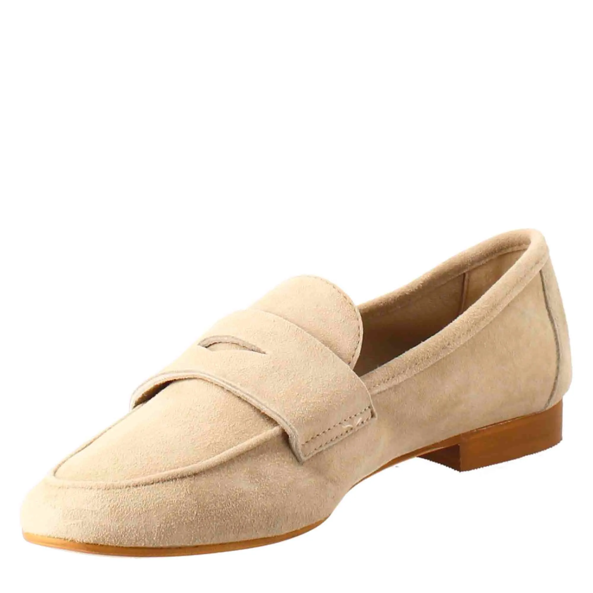 Mocassino flessibile da donna in pelle scamosciata taupe e fondo in gomma