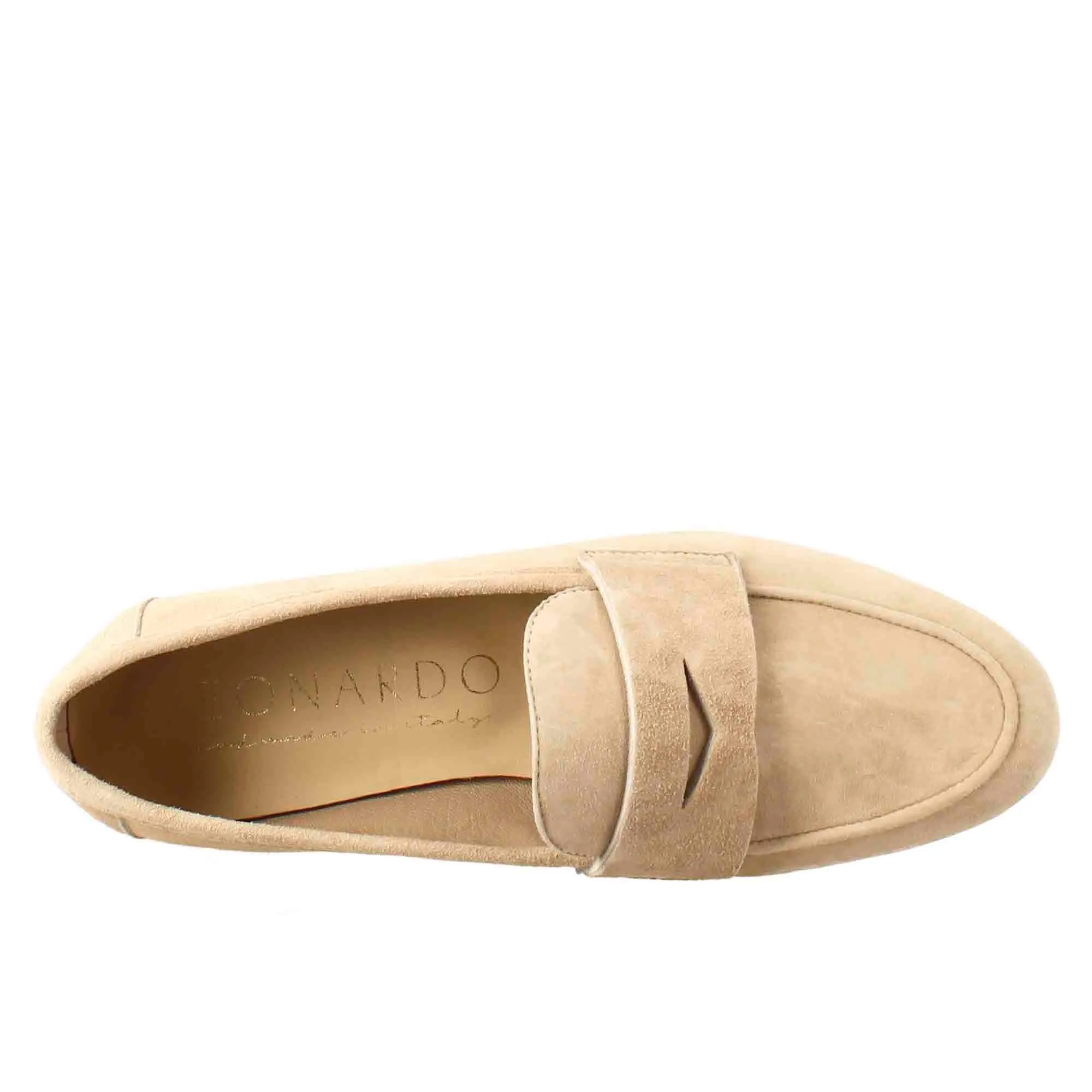 Mocassino flessibile da donna in pelle scamosciata taupe e fondo in gomma