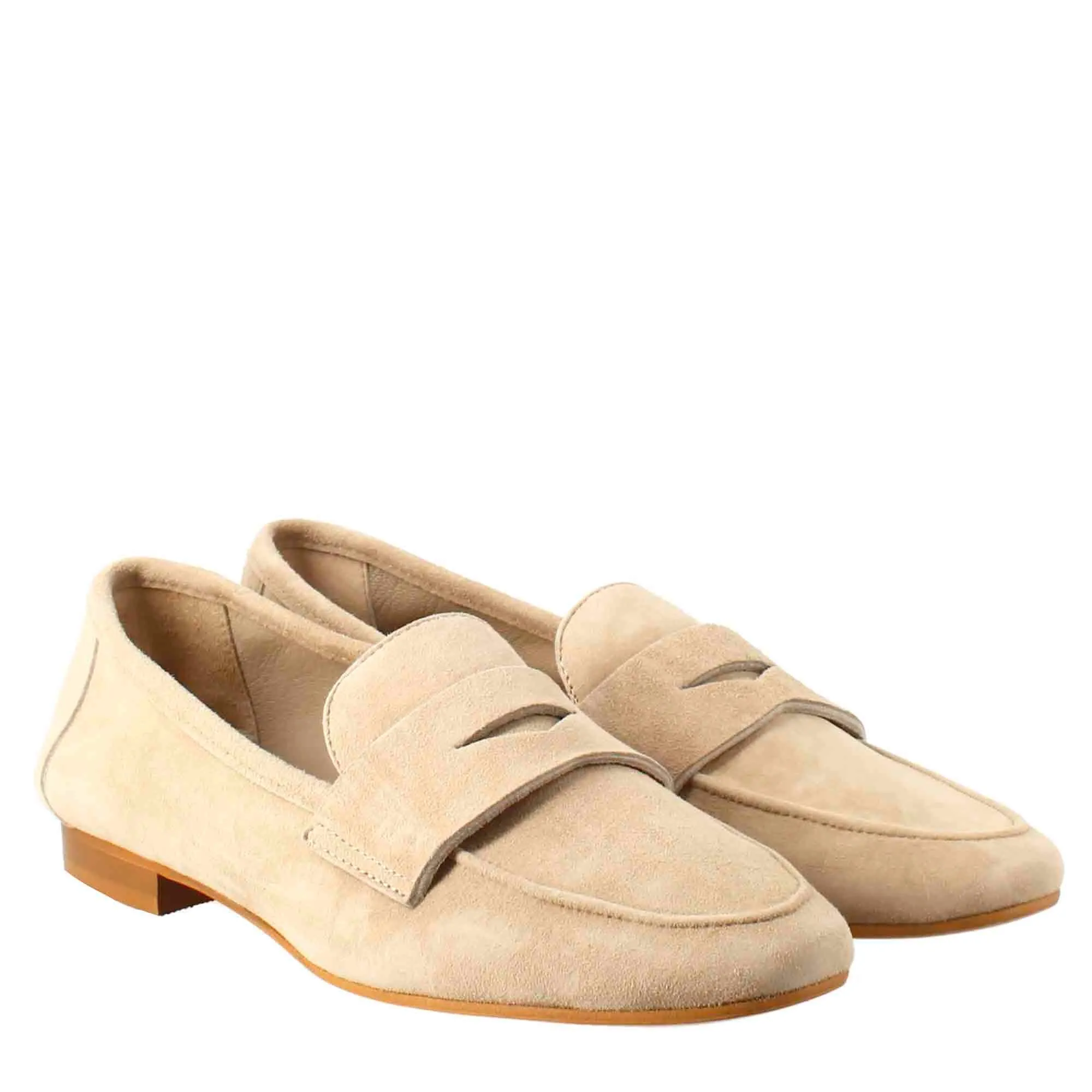 Mocassino flessibile da donna in pelle scamosciata taupe e fondo in gomma