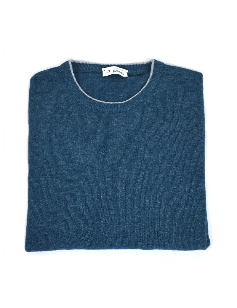 OFFICINA TESSILE maglia uomo girocollo in misto cashmere azzurro toppe bianche made in italy