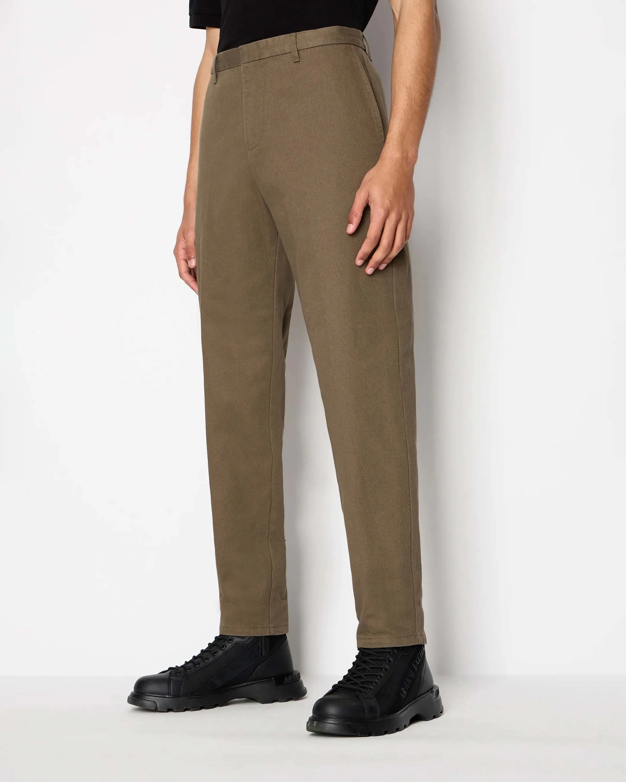 Pantalone verde militare in tessuto diagonale di puro cotone
