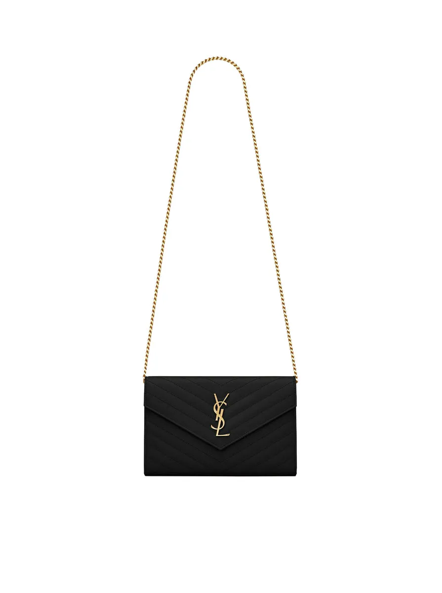 PORTAFOGLIO CON CATENA CASSANDRE SAINT LAURENT MATELASSÉ IN PELLE GRAIN DE POUDRE GOFFRATA