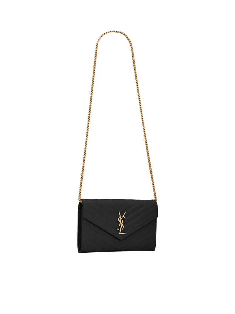 PORTAFOGLIO CON CATENA CASSANDRE SAINT LAURENT MATELASSÉ IN PELLE GRAIN DE POUDRE GOFFRATA