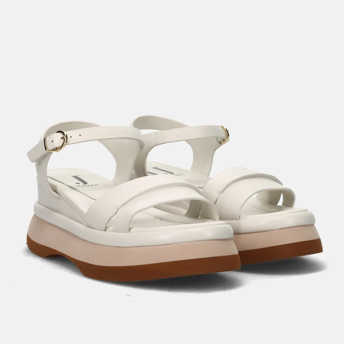 Sandalo platform Jeannot panna in pelle con zeppa bicolor