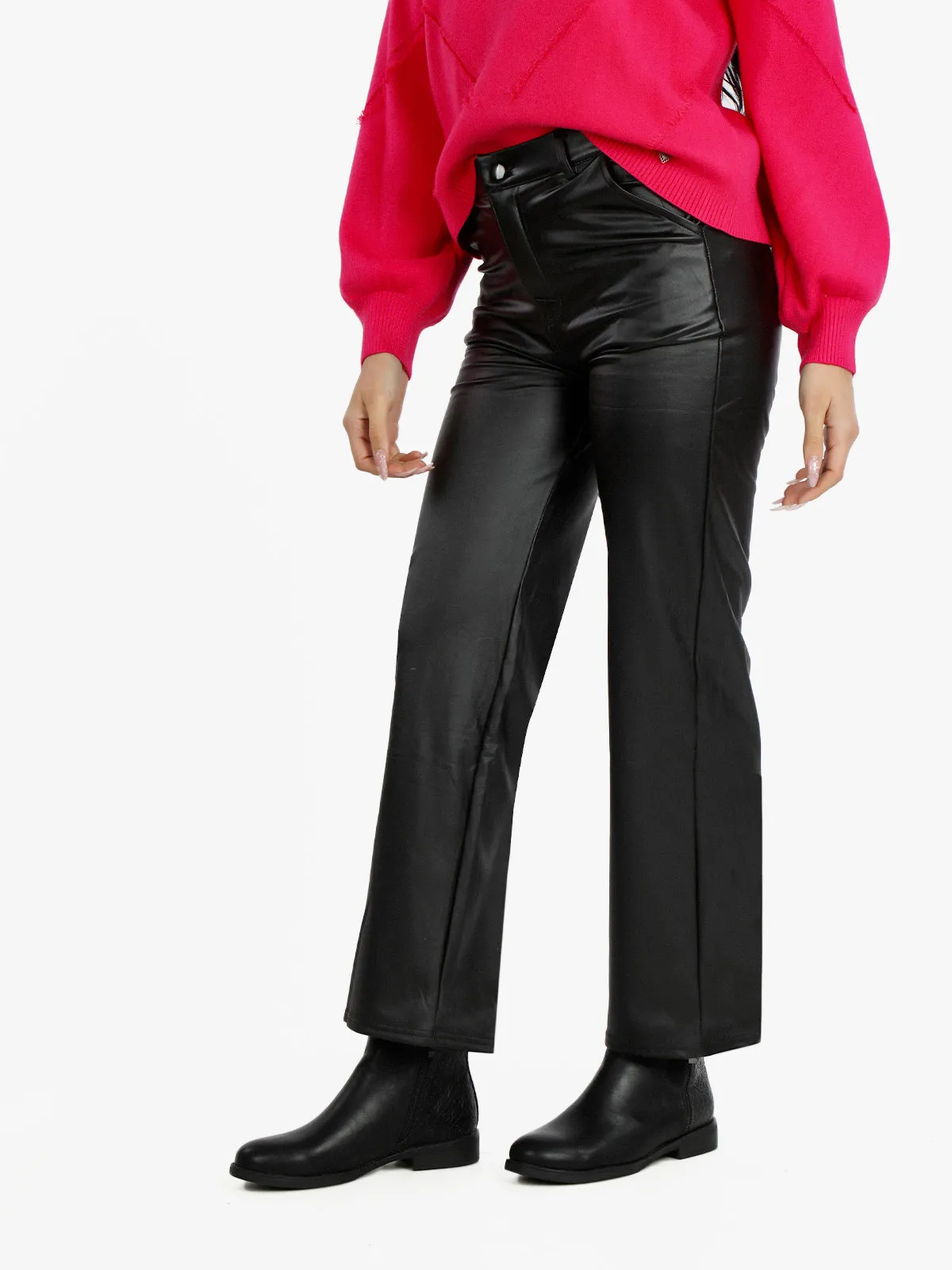 Solada Pantalon large femme en éco-cuir