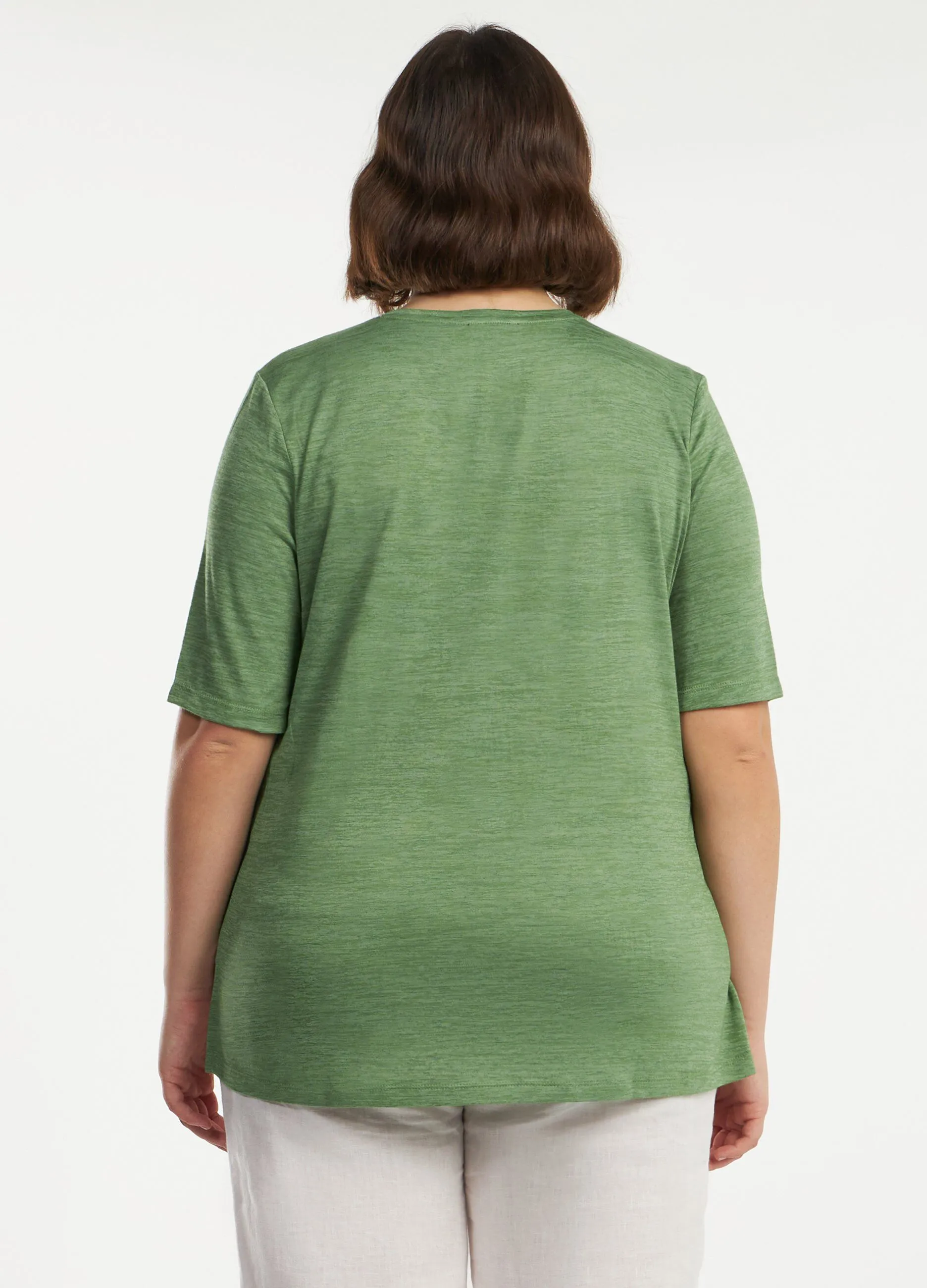 T-shirt in misto viscosa con scollo a V e strass donna curvy