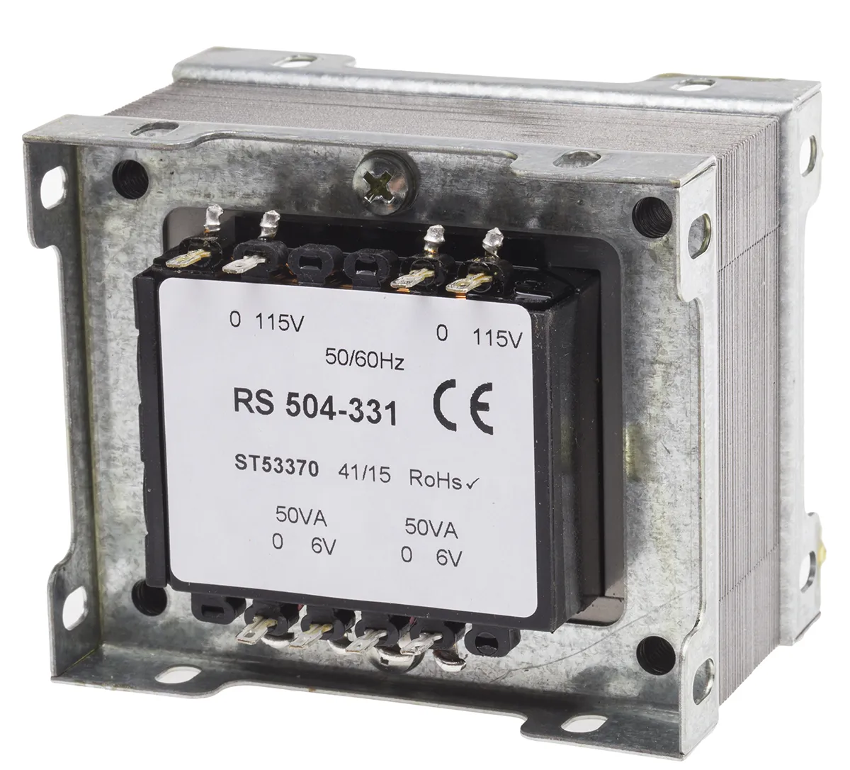 Trasformatore RS PRO, primario 115 V ac, 230V ca, secondario 6V ca 87%, 100VA, 2 uscite, Pannello 9.5+10.5Ω