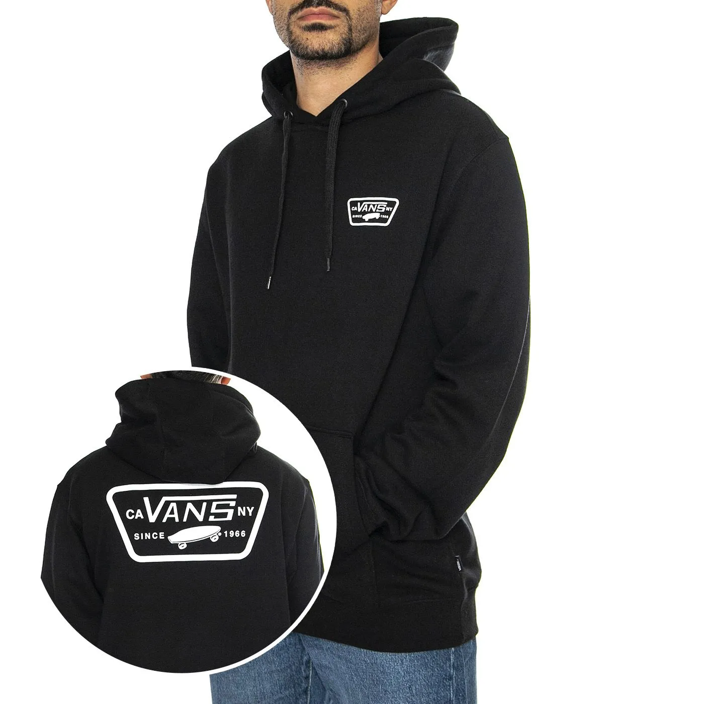 Vans Full Patch Pullover Black - Felpa con Cappuccio Uomo Nera    