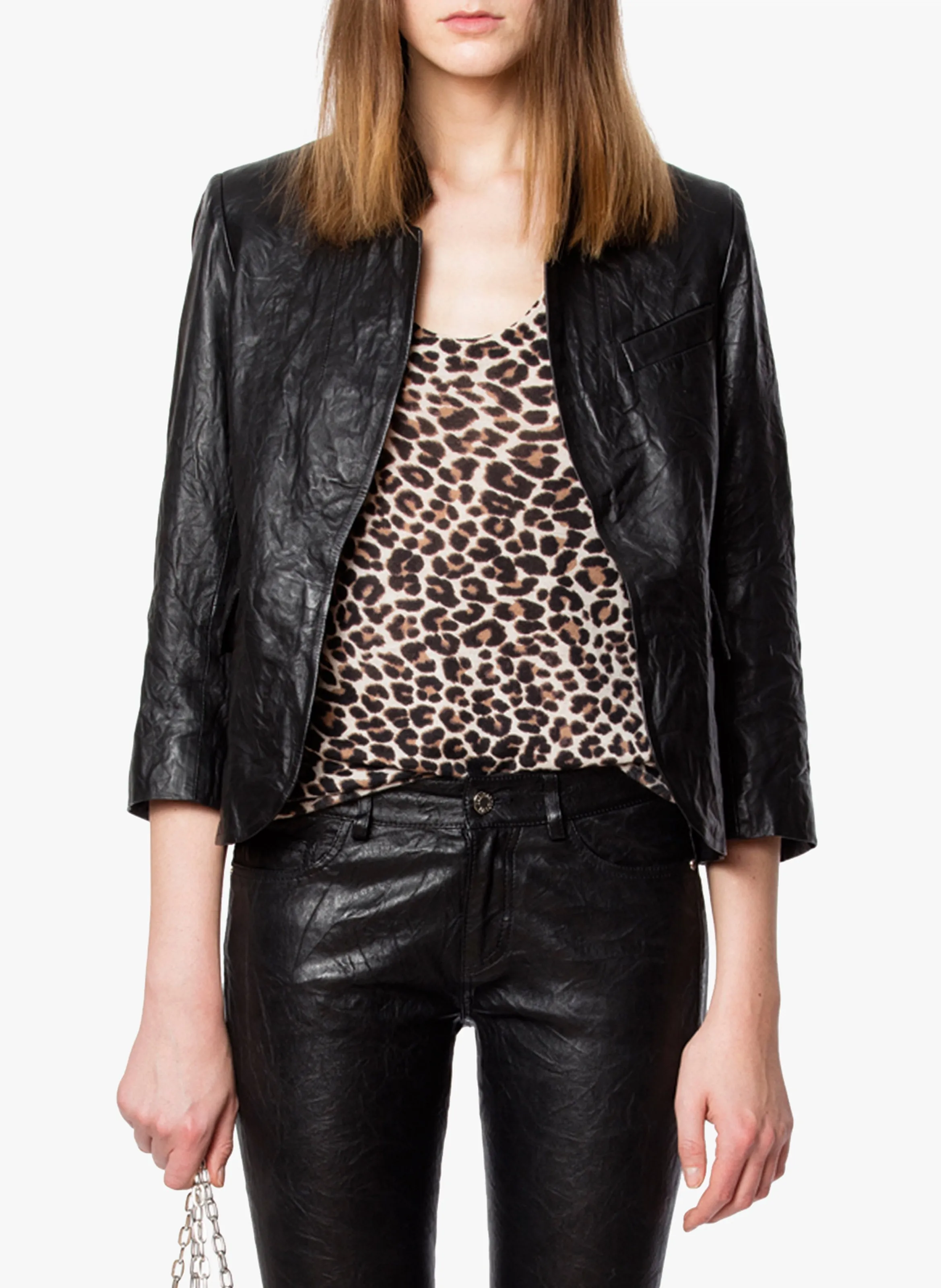  ZADIG&VOLTAIRE   VERYS - Giacca a collo alto in pelle effetto froissé | Nero