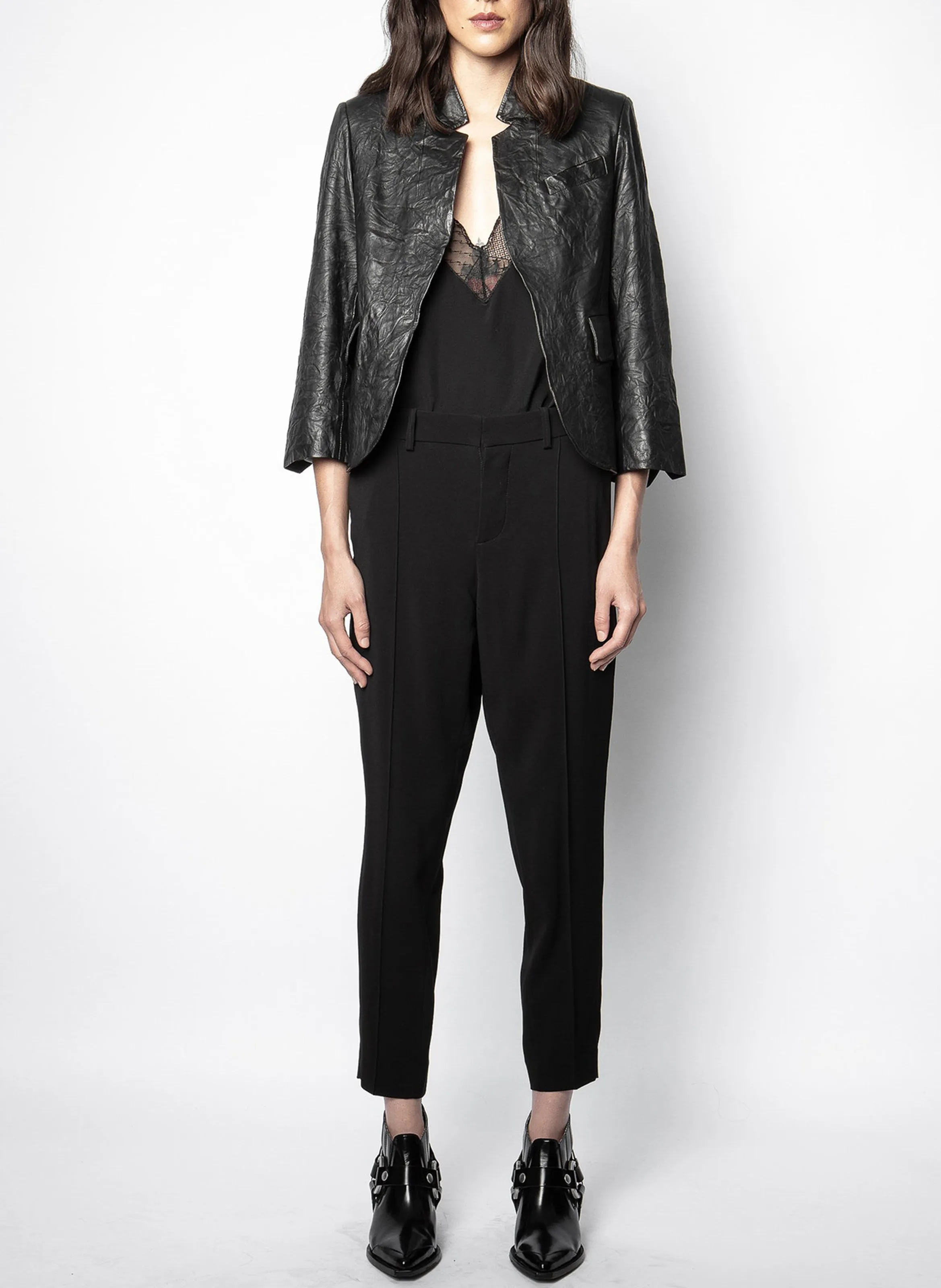  ZADIG&VOLTAIRE   VERYS - Giacca a collo alto in pelle effetto froissé | Nero