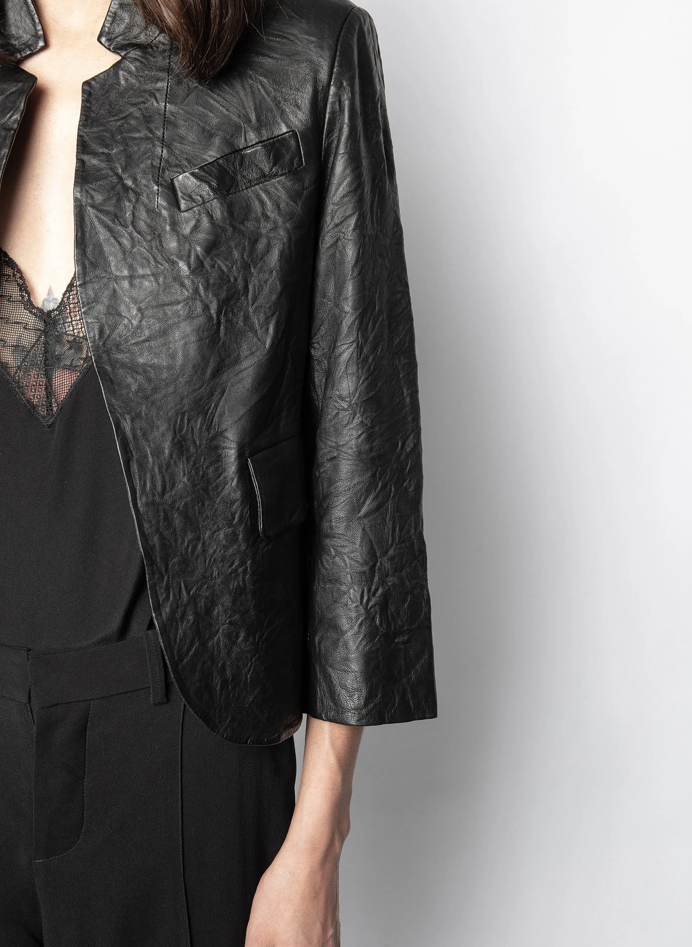  ZADIG&VOLTAIRE   VERYS - Giacca a collo alto in pelle effetto froissé | Nero